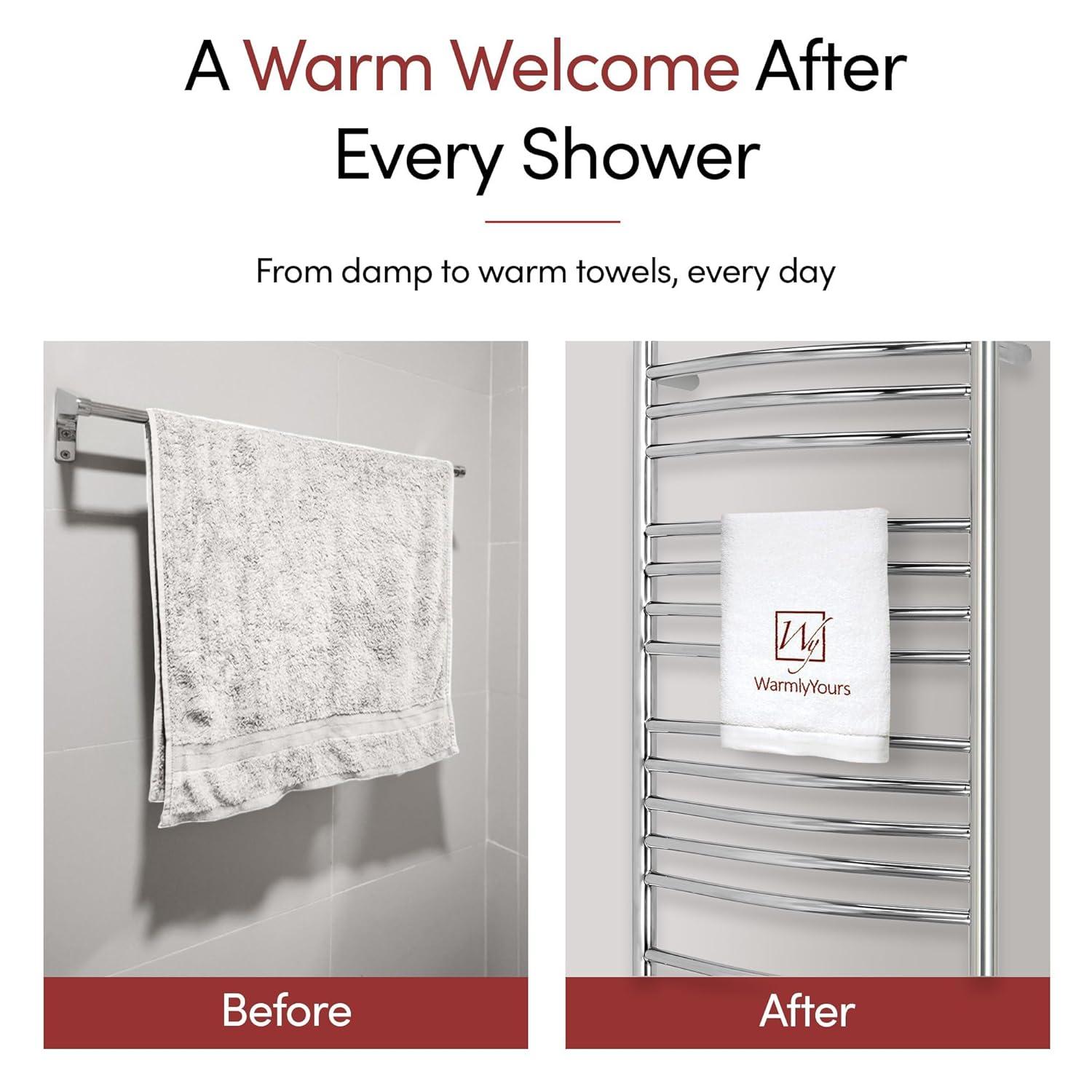 Heated Towel Rack, 20-Bar Wall Mounted Towel Warmer Polished Stainless Steel for Luxury Spa-Like Comfort in Your Bathroom, Electric Hardwired 190 W (WarmlyYours Bellagio)