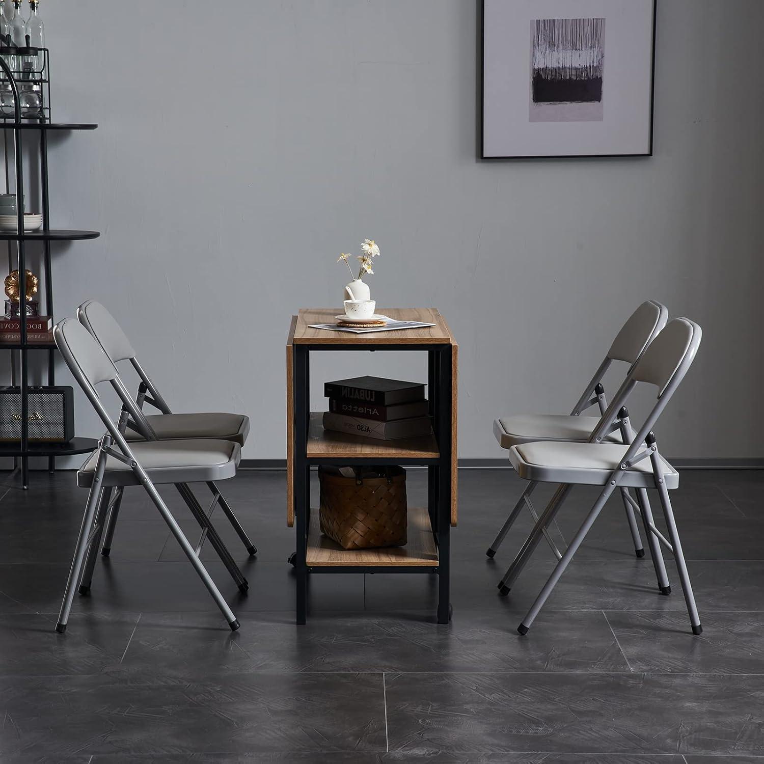 Folding Chairs with Padded Cushion and Back, 4pcs Potable Iron & PVC Durable Chairs for Indoor and Outdoor, School, Office and Garden Party, Gray