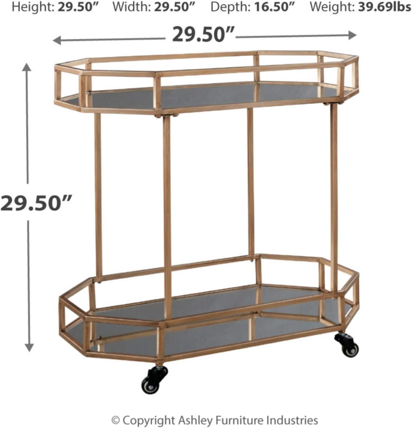 Daymont Gold Metal Bar Cart with Mirrored Shelves