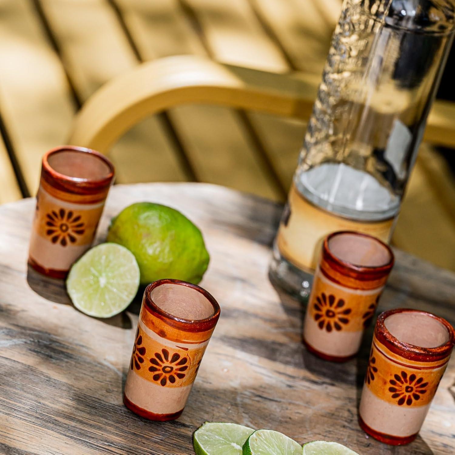 Terracotta Shot Glasses - Set of 4 - 2 Oz (Flourishes)