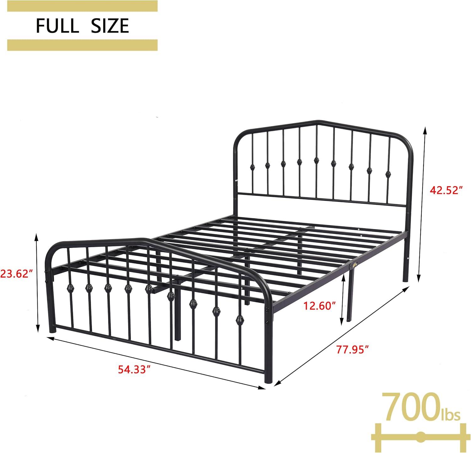 alazyhome Metal Bed Frame Full Size Platform No Box Spring Needed with Vintage Headboard and Footboard Premium Steel Slat Support Mattress Foundation Gold