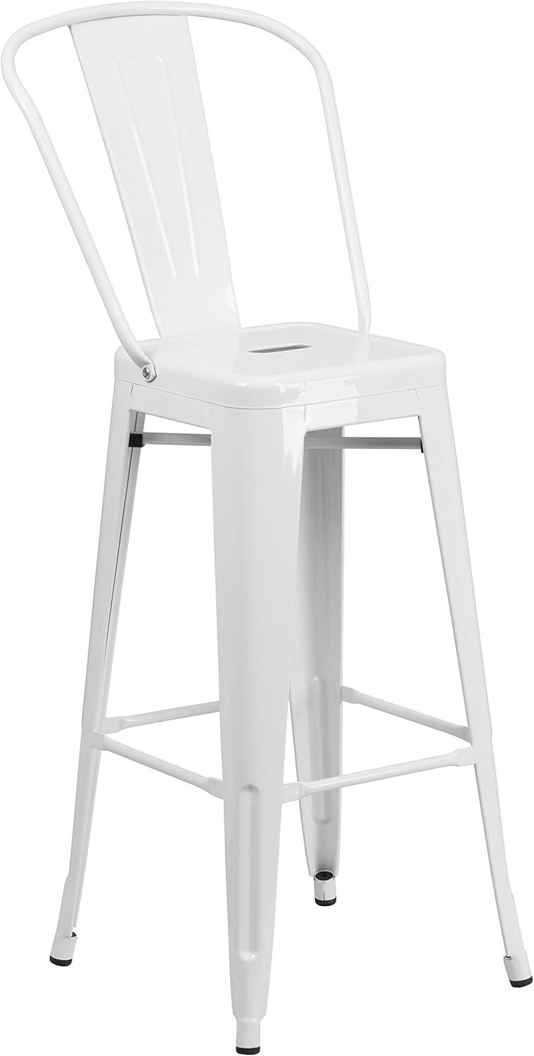 Merrick Lane White 30" High Metal Bar Height Stool with Removable Back for Indoor-Outdoor Use