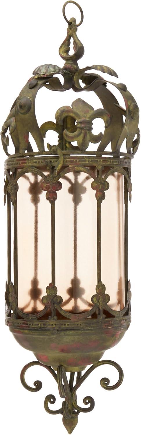 Antique Bronze Hanging Candle Lantern with Smoked Glass