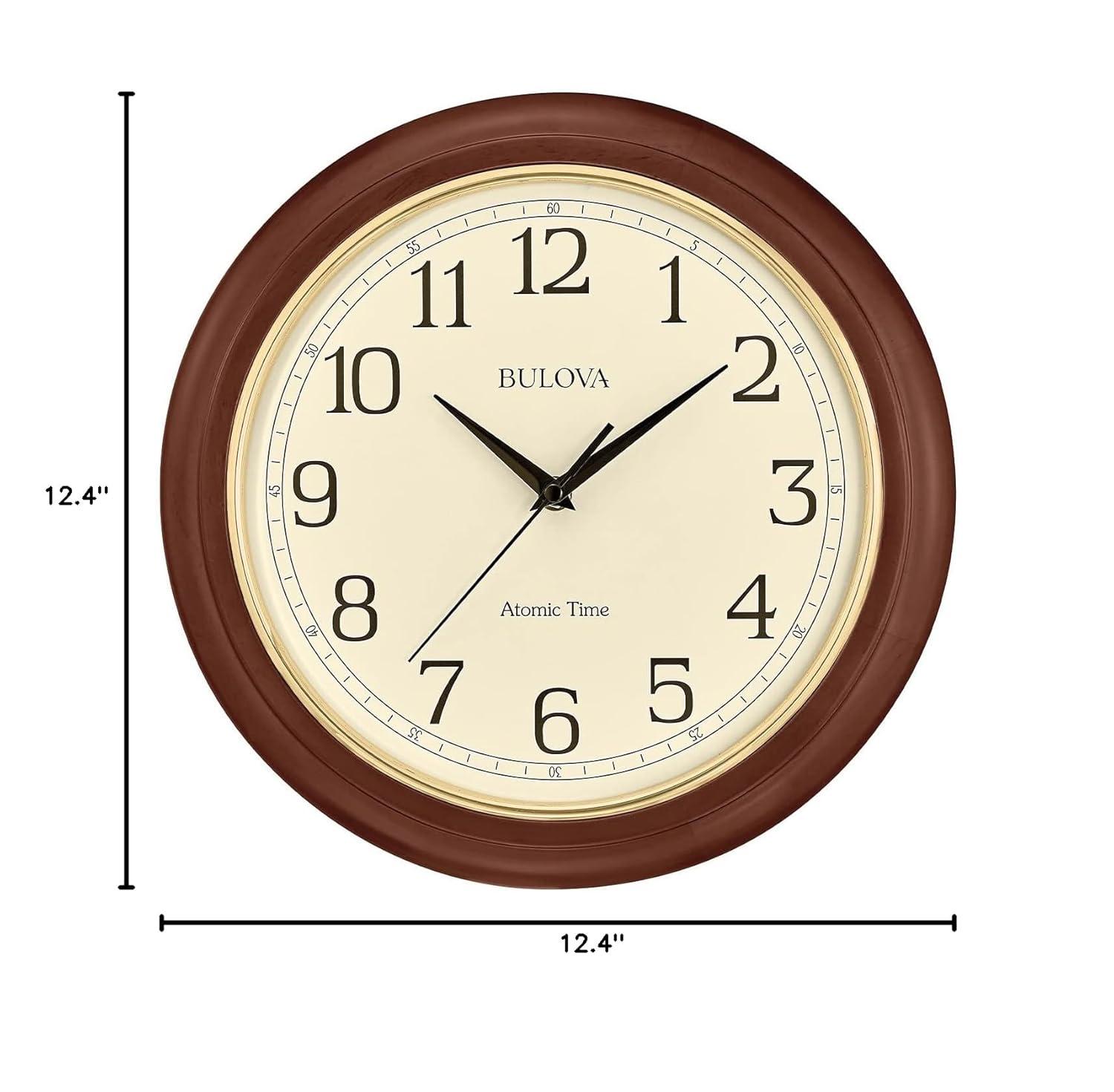 Bulova Clocks Atomic Time  Analog Quartz Wall Clock, Warm Brown Cherry