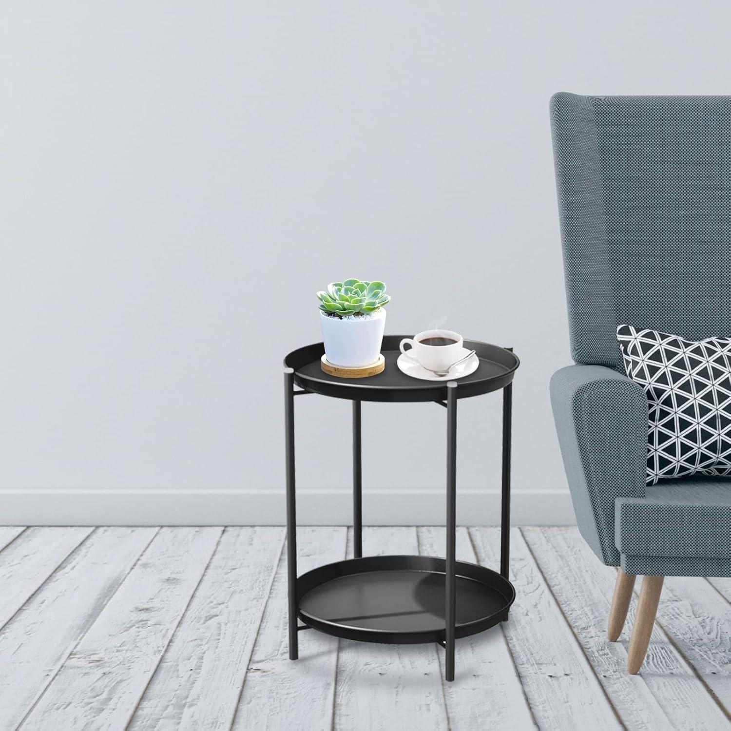Grand patio Outdoor Side Table, 2-Tier Metal Round End Table, Black