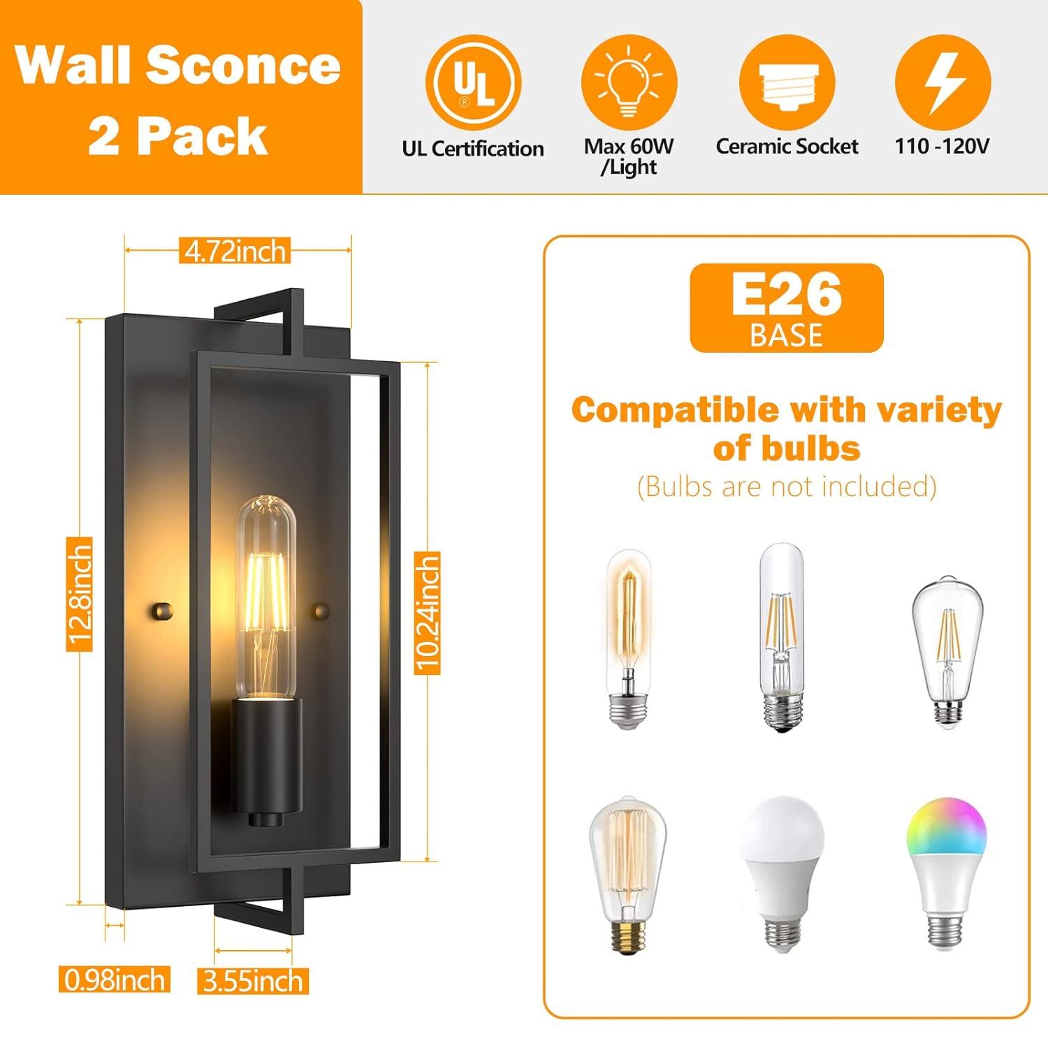 Pynsseu Dimmable 2-Light Matte Black Indoor Wall Sconces (2 Count)