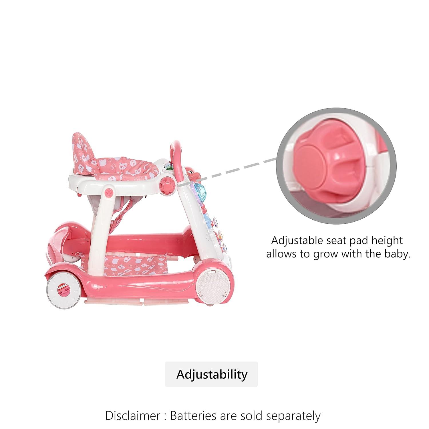 Pink Foldable Walker with Music and Adjustable Height