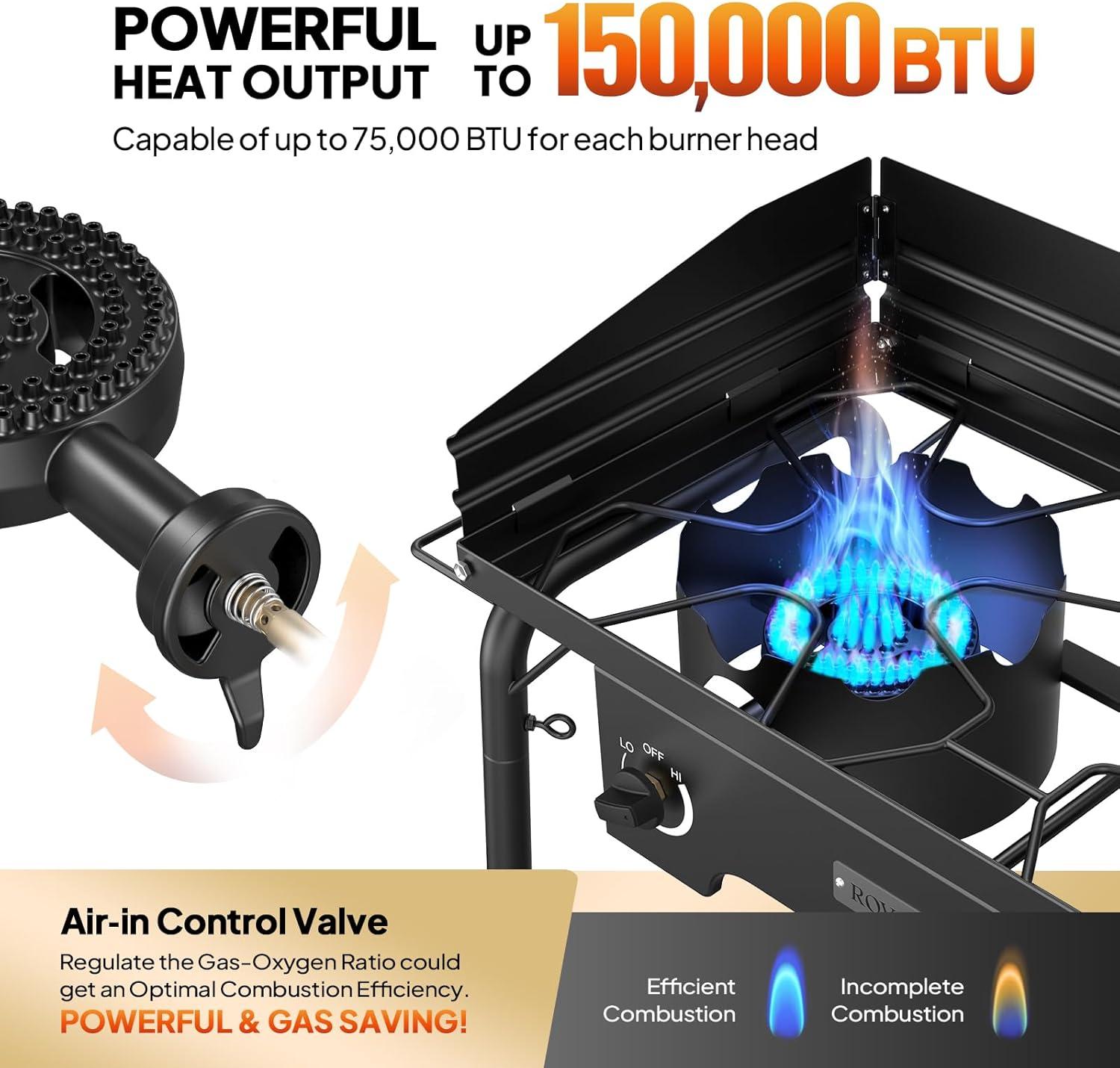 ROVSUN Black Cast Iron 2-Burner Outdoor Propane Gas Stove