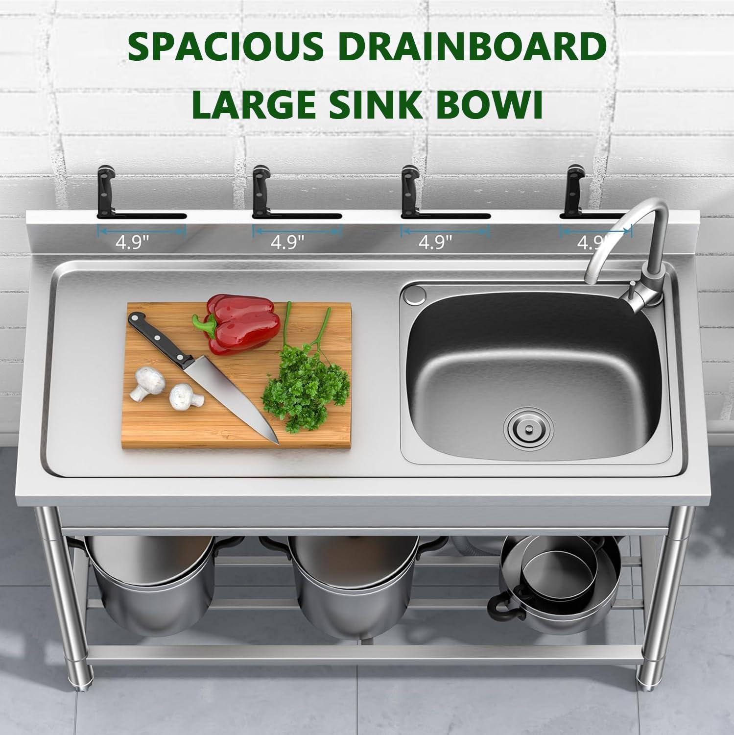 Polished Stainless Steel Freestanding Single Bowl Utility Sink