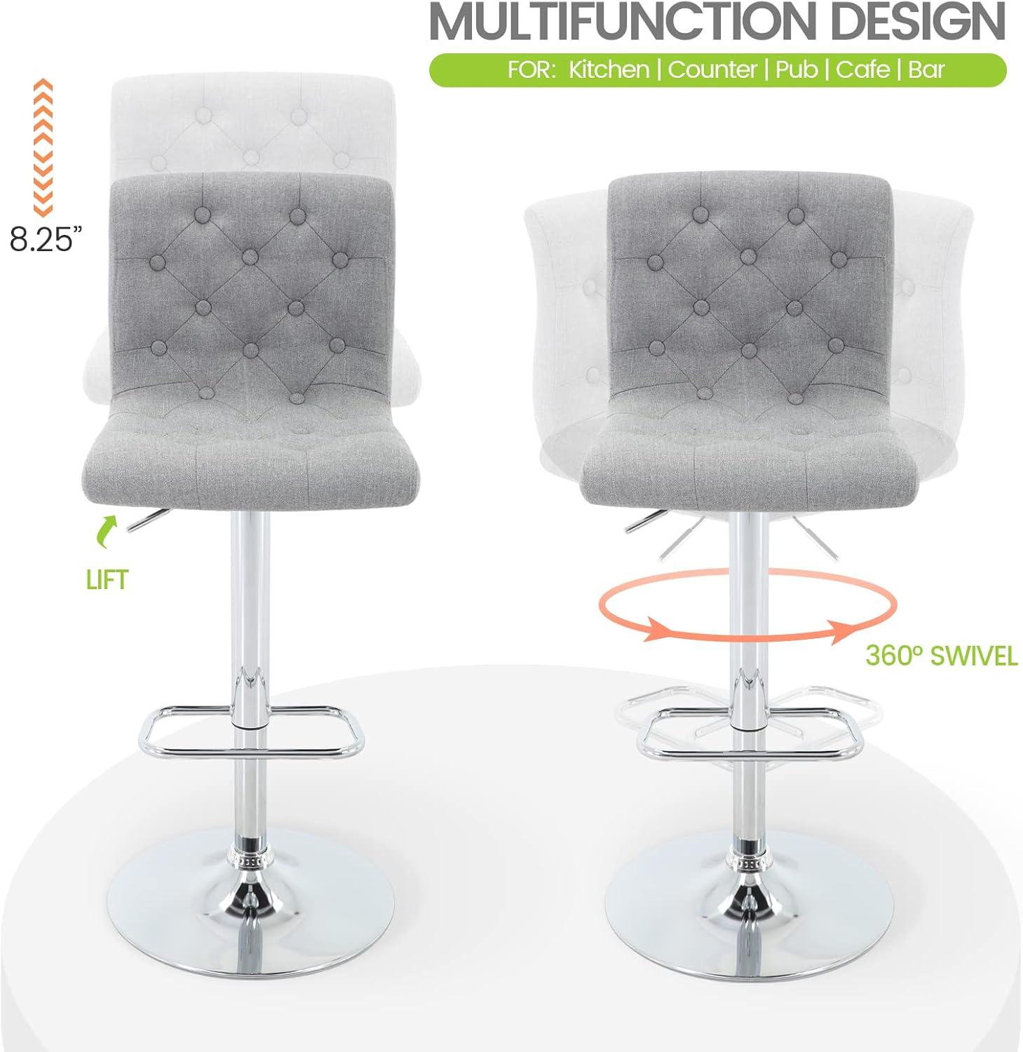 Latitude Run® Upholstered Adjustable Bar Stools, Swivel Counter Height Barstools Dining Chair Seat with Footrest (Set of 2)