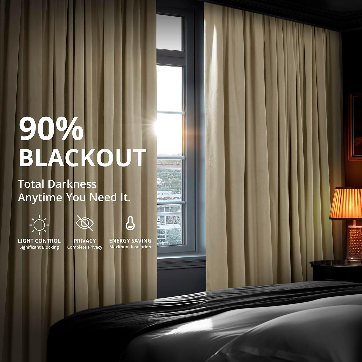 Exclusive Fabrics  Signature Extra Wide Blackout Velvet Curtains (1 Panel) - Luxurious Blackout Drapes Neutral Ground 100 x 84 84 Inches