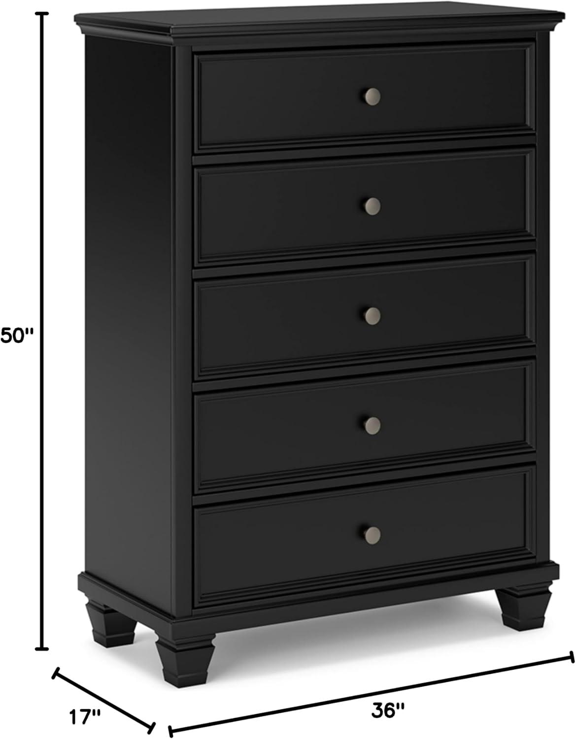 Black Farmhouse 5-Drawer Chest with Dovetail Drawers