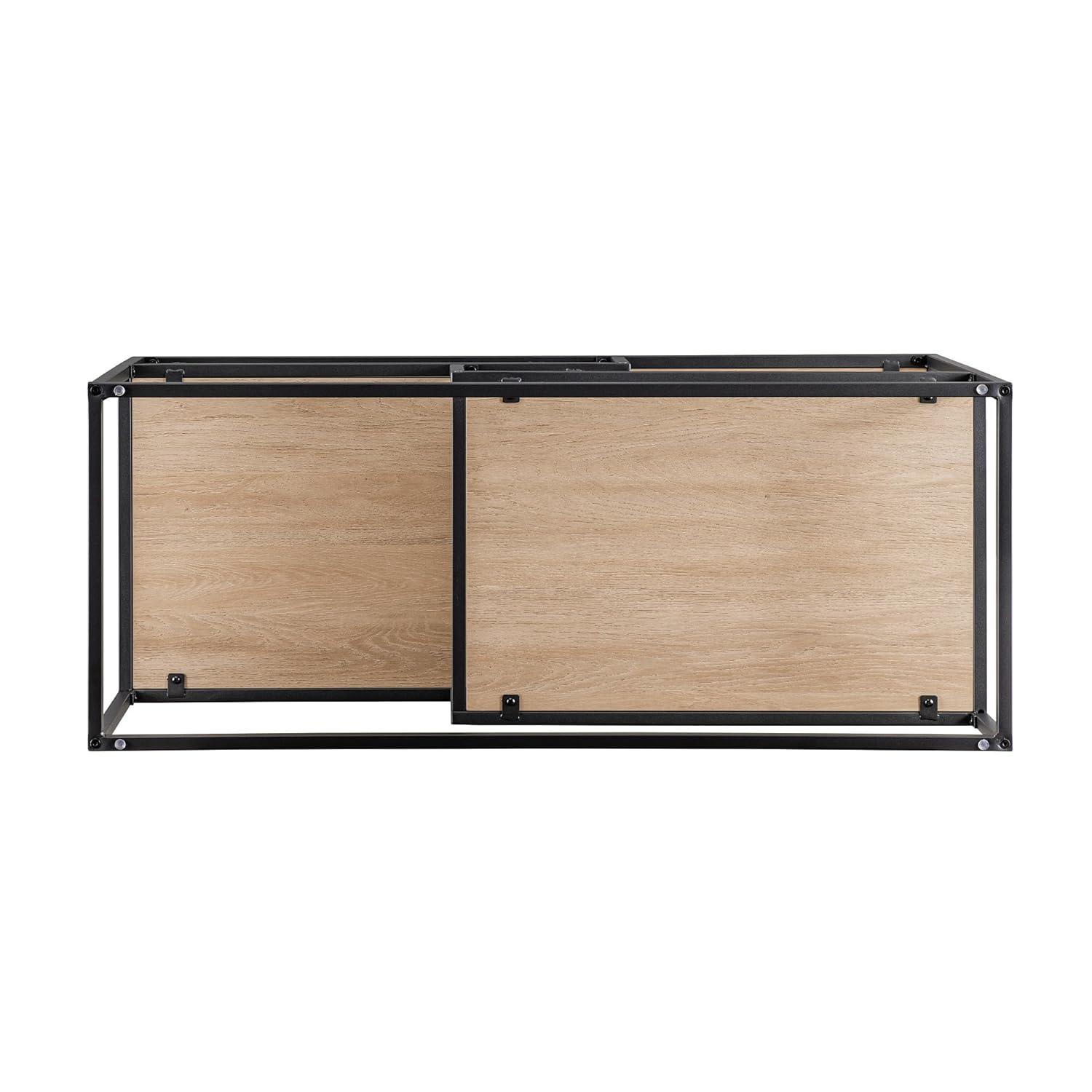 40" Coastal Oak and Black Metal Floating Shelf TV Stand