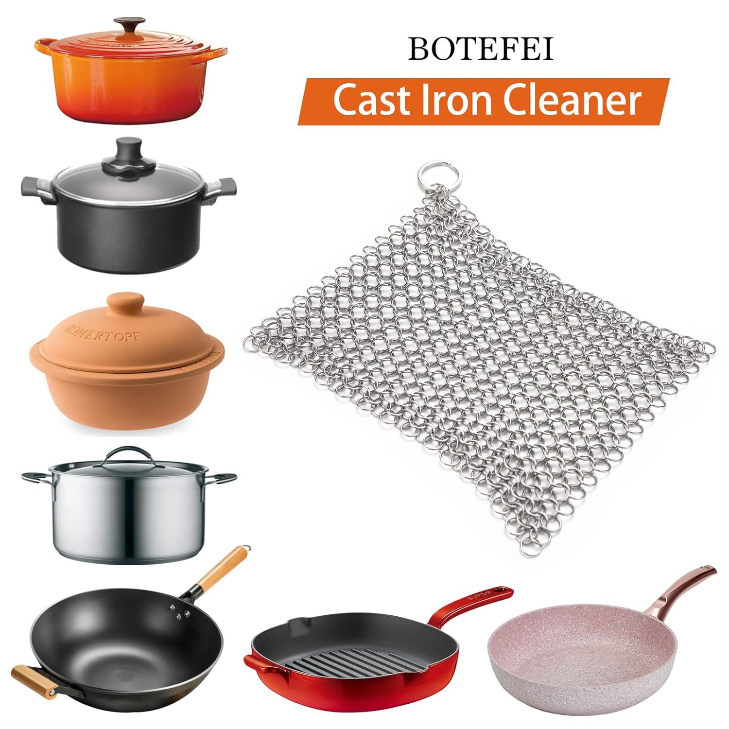 Cast Iron Cleaner 6"x6.3" 316L Stainless Steel Chainmail Scrubber for Griddle Skillet Dutch Oven Wok Stainless Steel Pot Cast Iron Pan Support Dishwasher Cleaning