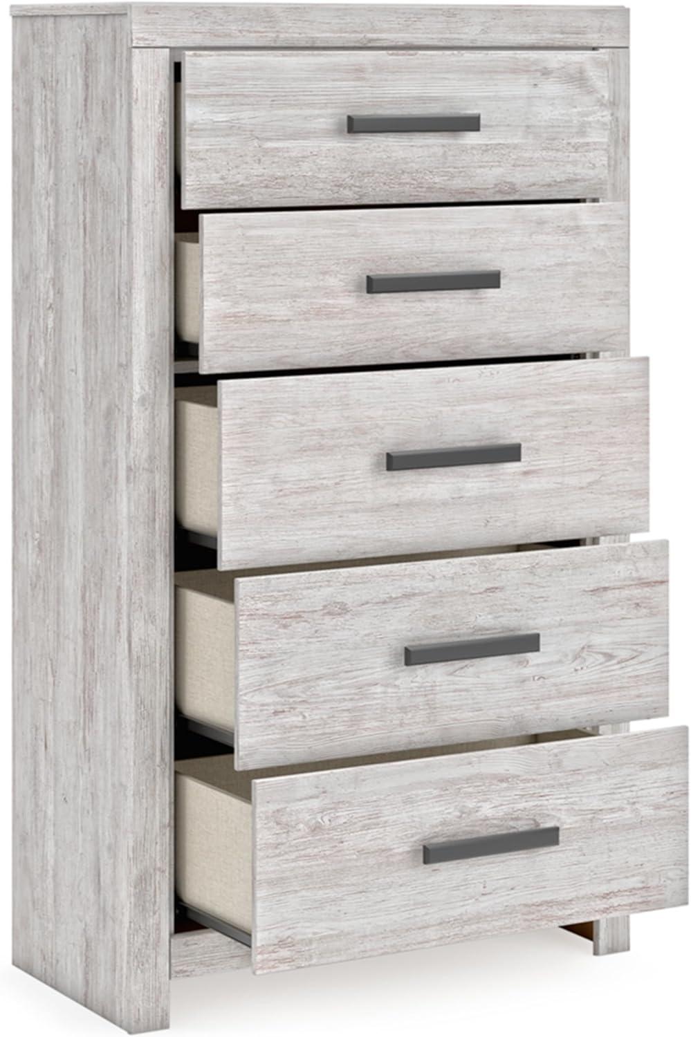 Whitewash Transitional 5-Drawer Chest with Black Handles