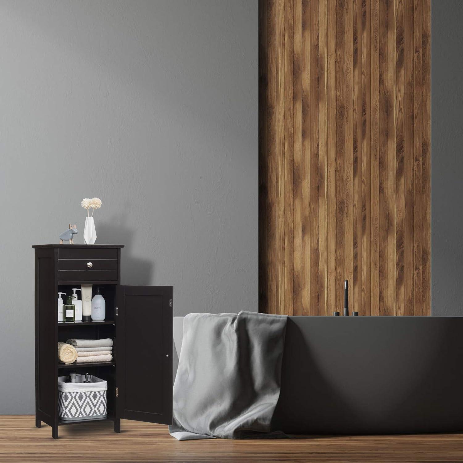 Brown Lockable MDF Living Room Cabinet with Adjustable Shelving