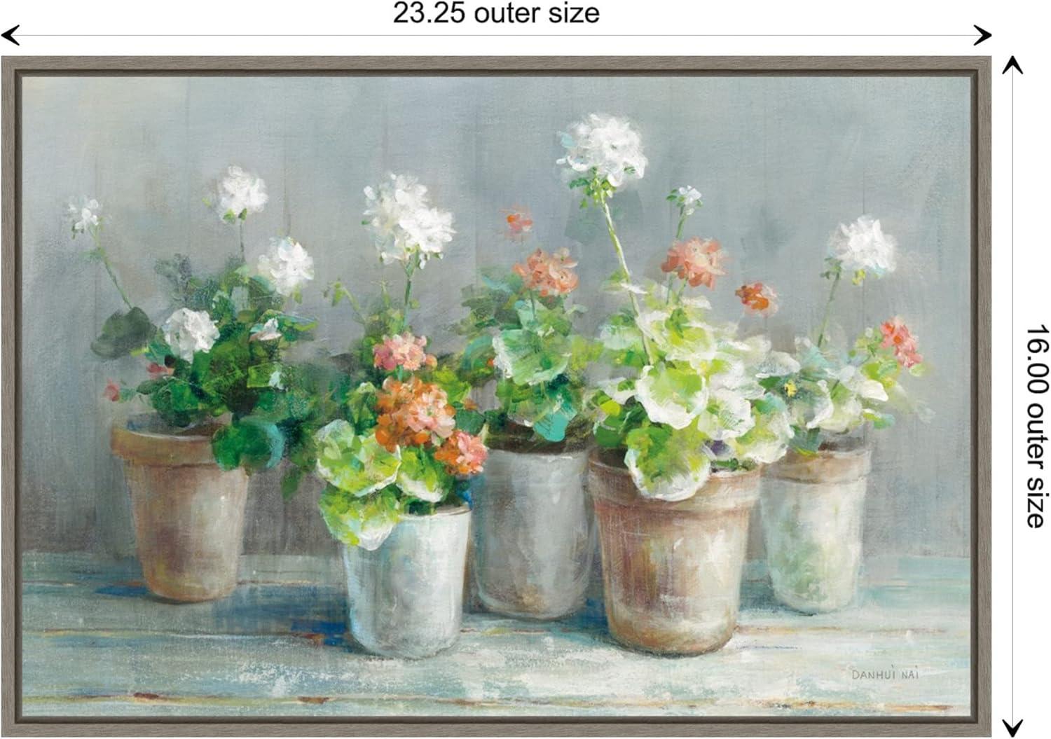 Amanti Art Farmhouse Geraniums in Vases by Danhui Nai Canvas Wall Art Print Framed 23 x 16-in.