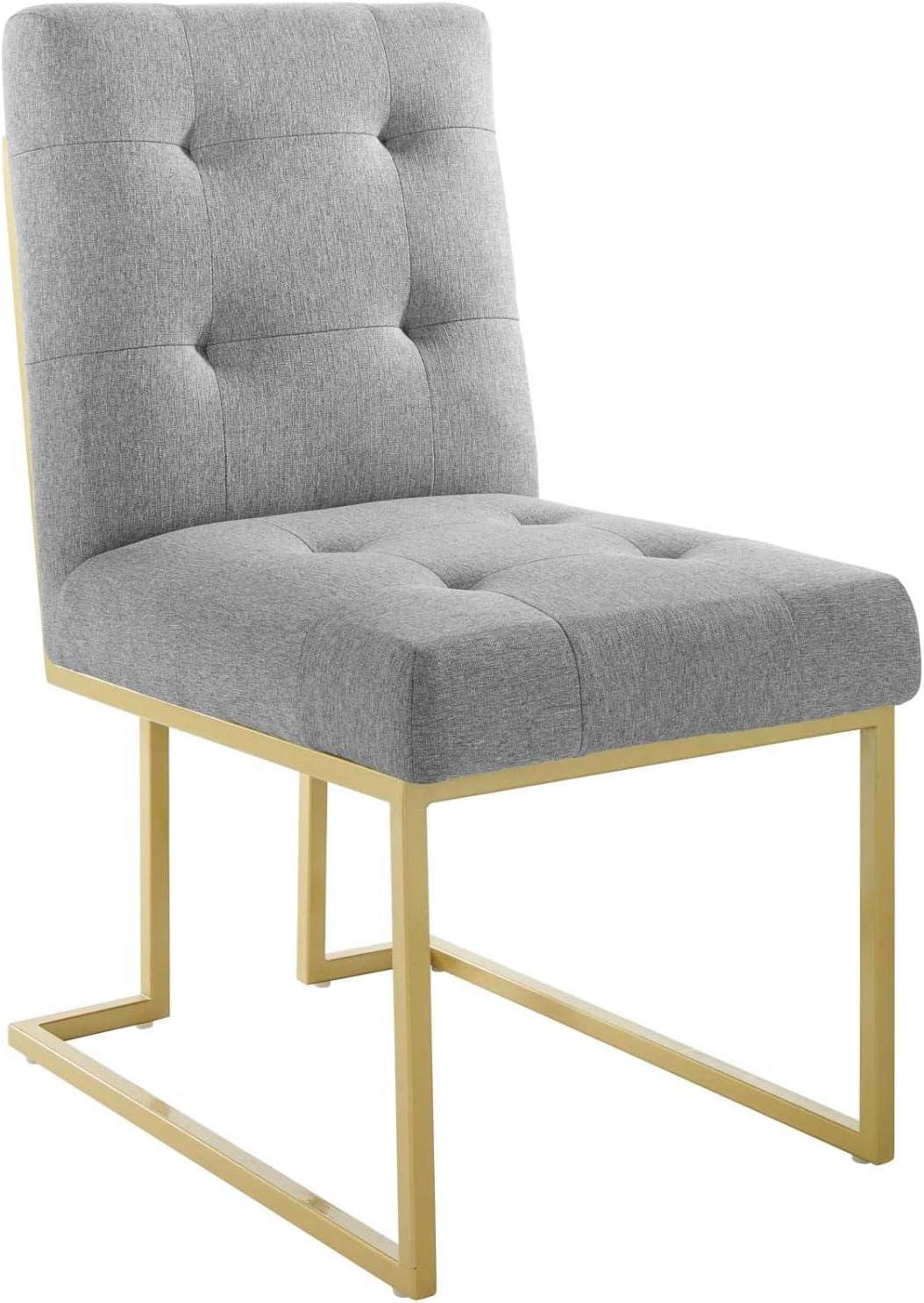 Privy Gold Stainless Steel Upholstered Fabric Dining Accent Chair Gold Light Gray