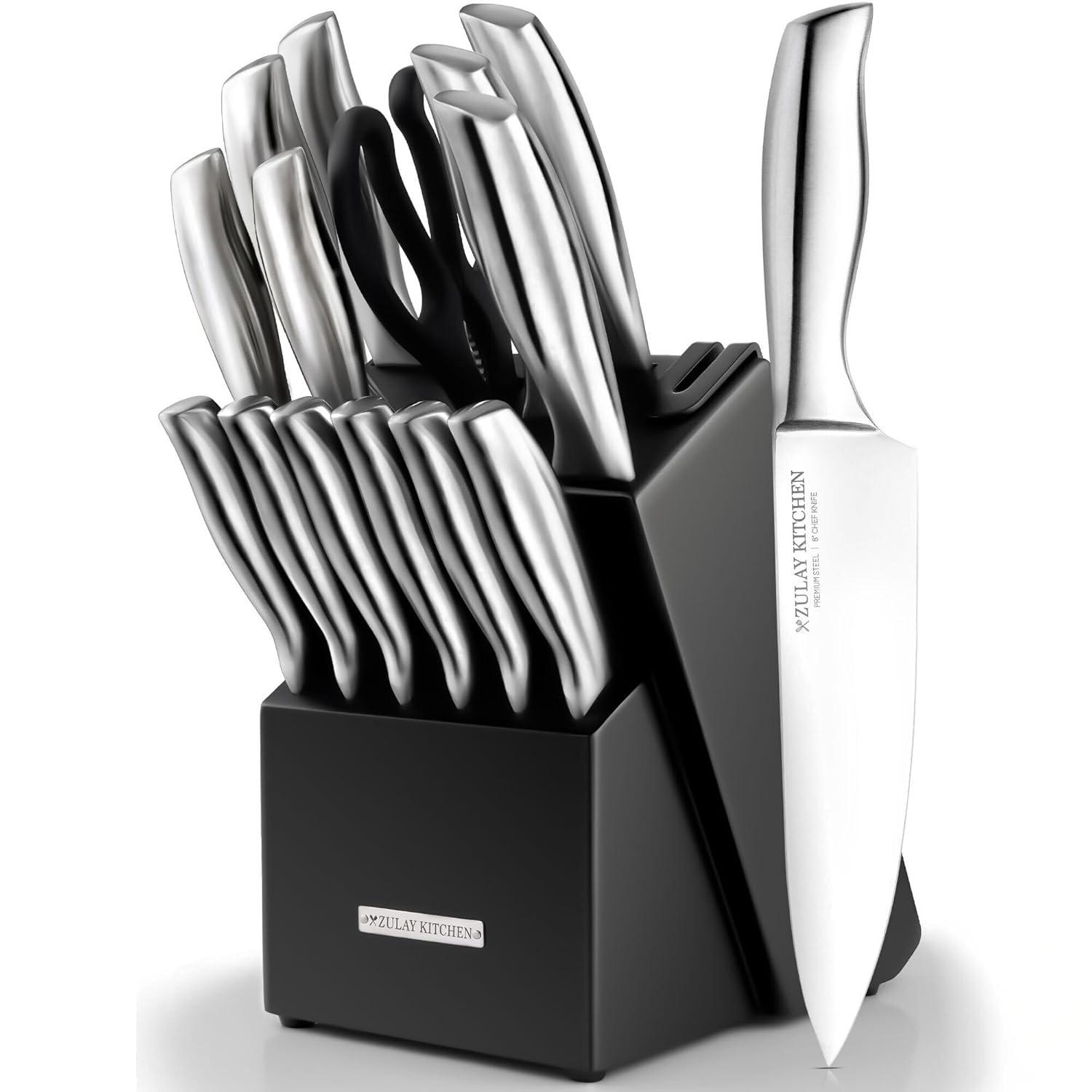 Zulay Kitchen Zulay Kitchen Premium 15-Piece Knife Set with Natural Wood Block and Built-in Sharpener
