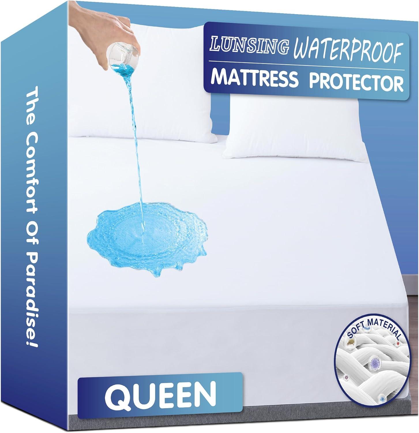 DLD Queen Mattress Protector, Waterproof Breathable Noiseless Queen Mattress Pad with Deep Pocket for 6-18 inches Mattress, White