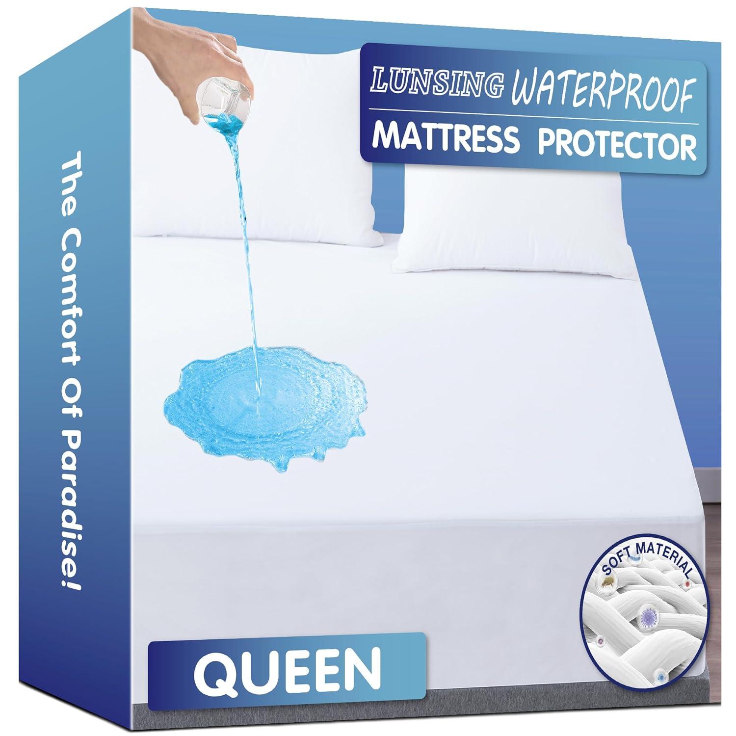 DLD Queen Mattress Protector, Waterproof Breathable Noiseless Queen Mattress Pad with Deep Pocket for 6-18 inches Mattress, White