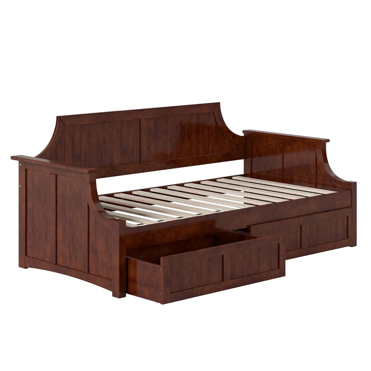 AFI Cambridge Wood Twin Size Daybed Frame with 2 Storage Drawers, Light Toffee