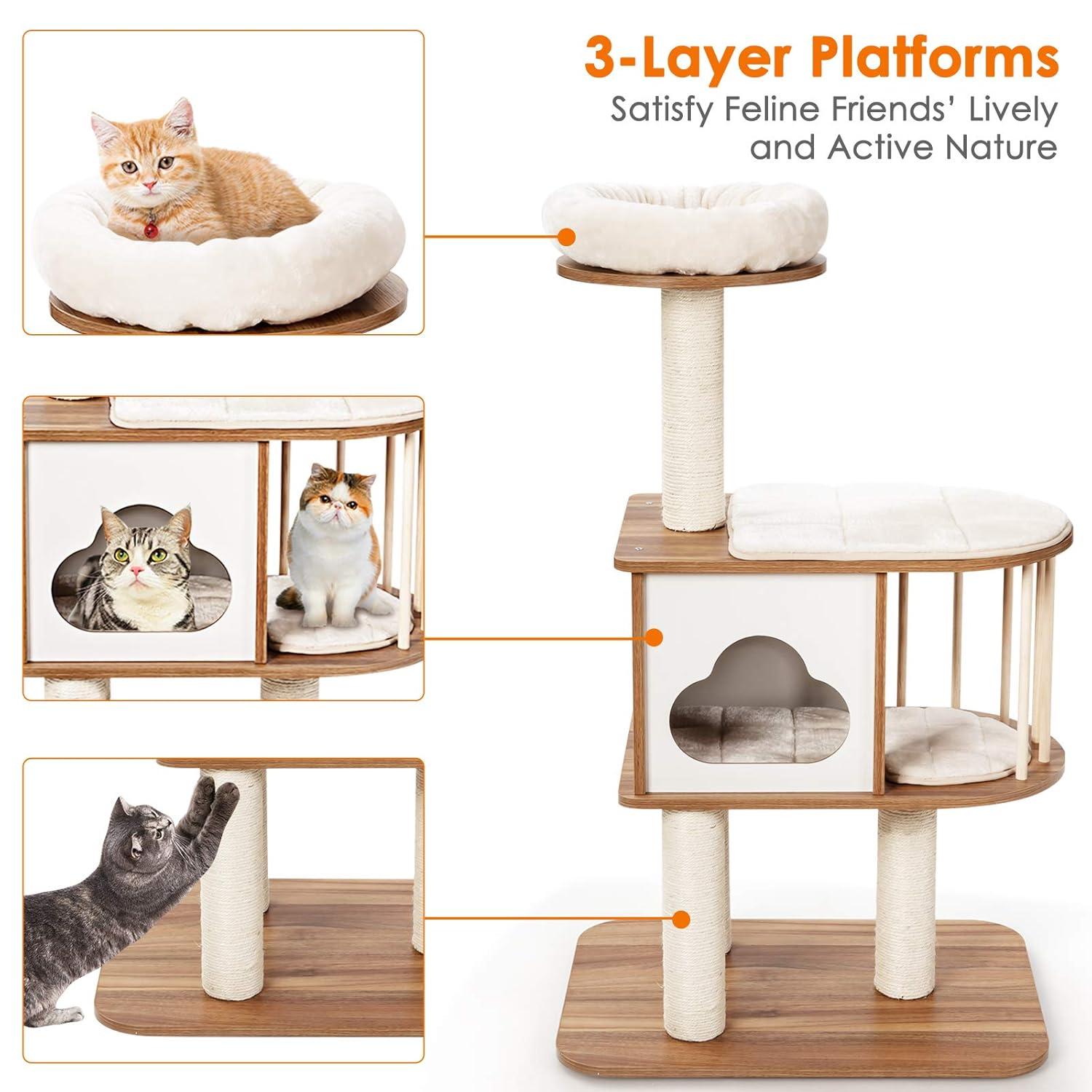 Archie & Oscar™ 46" Modern Wooden Cat Tree With Platform & Washable Cushions For Kittens & Cats