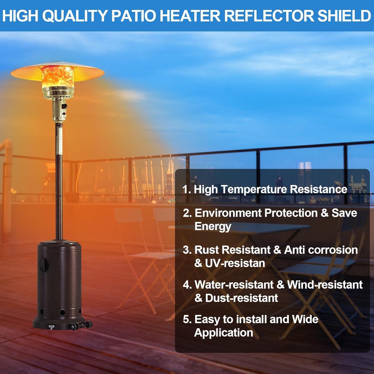 Upgtaded Aluminum Patio Heater Reflector Shield, Propane Outdoor Heater Replacement Parts, Silver Patio Heater Parts, Heat Reflector Shield - Top Dome(3-Hole Mount，33" Diameter Round)