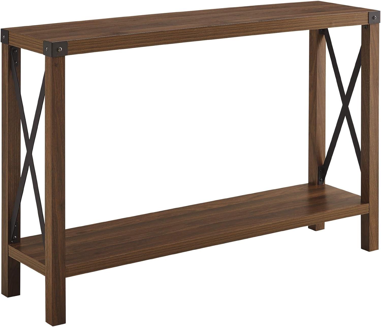 Walker Edison Magnolia Metal X Console Table, Dark Walnut