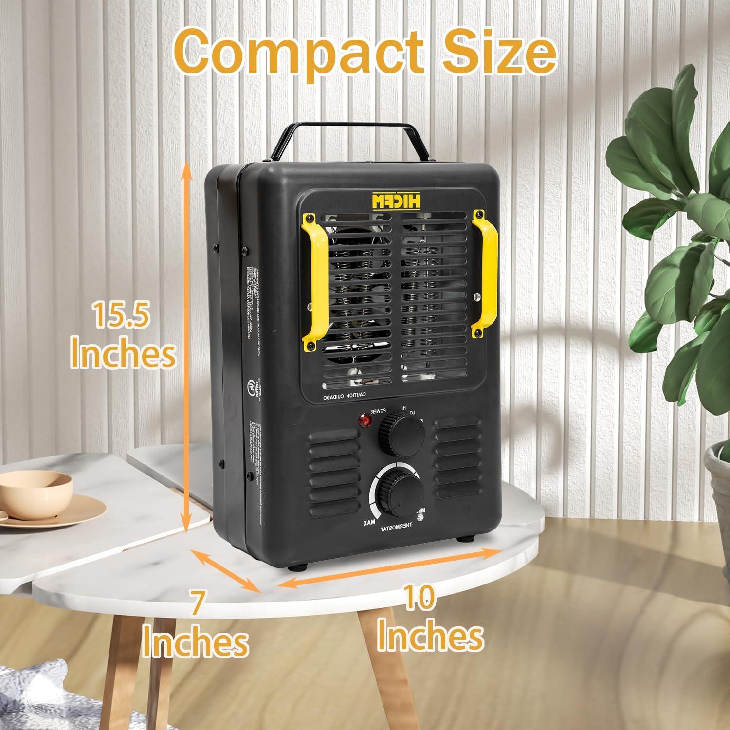 HiCFM Milkhouse Space Heater, 1300W/1500W Electric Heater with Thermostat, Safe and Quiet for Home Office Garage Workshop - UL Safety Listed