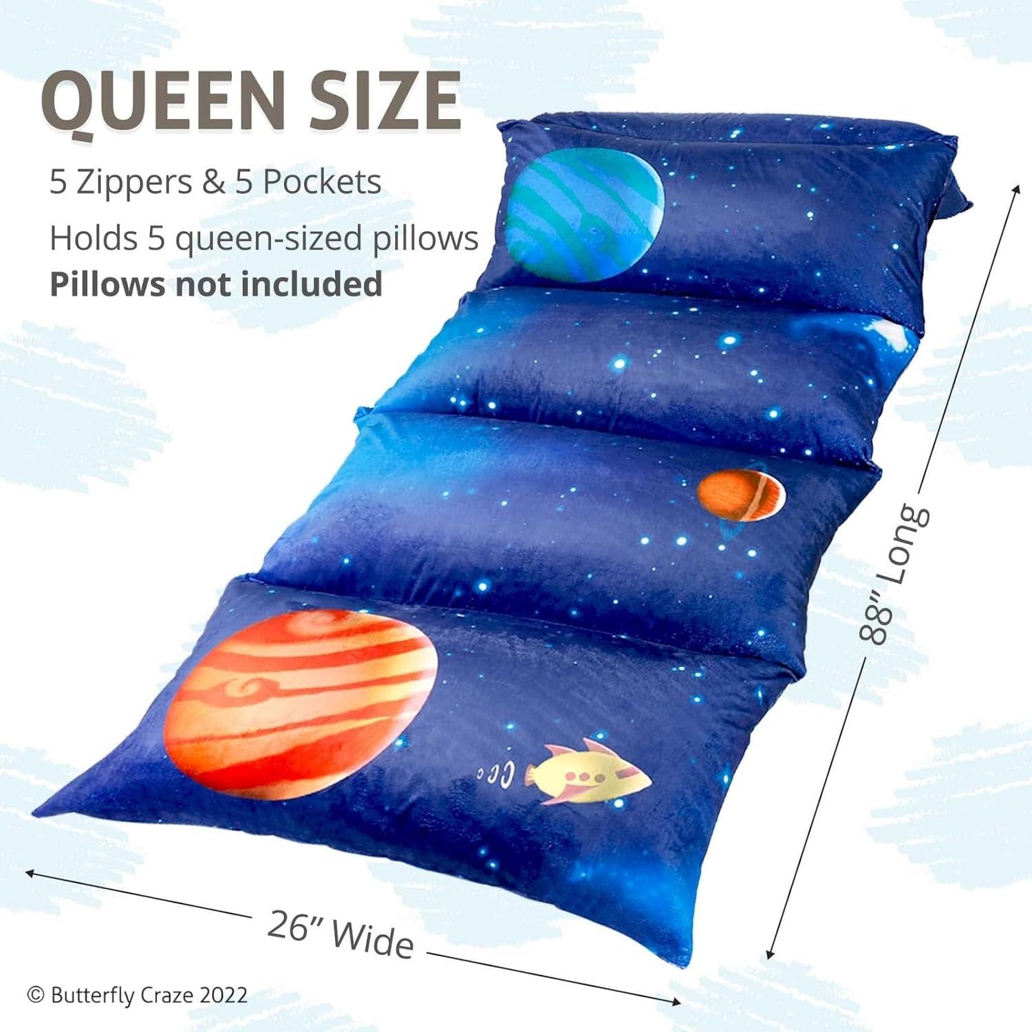 Butterfly Craze Butterfly Craze Floor Pillow Case, Mattress Bed Lounger Cover, Galaxy Blue, Queen Size - for Kids & Adults