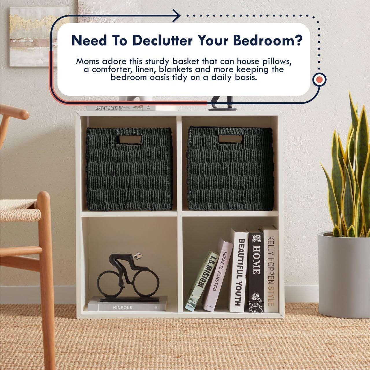 Latitude Run® 2 Pack Wicker Paper Storage Basket Cube Bin (Set of 2)