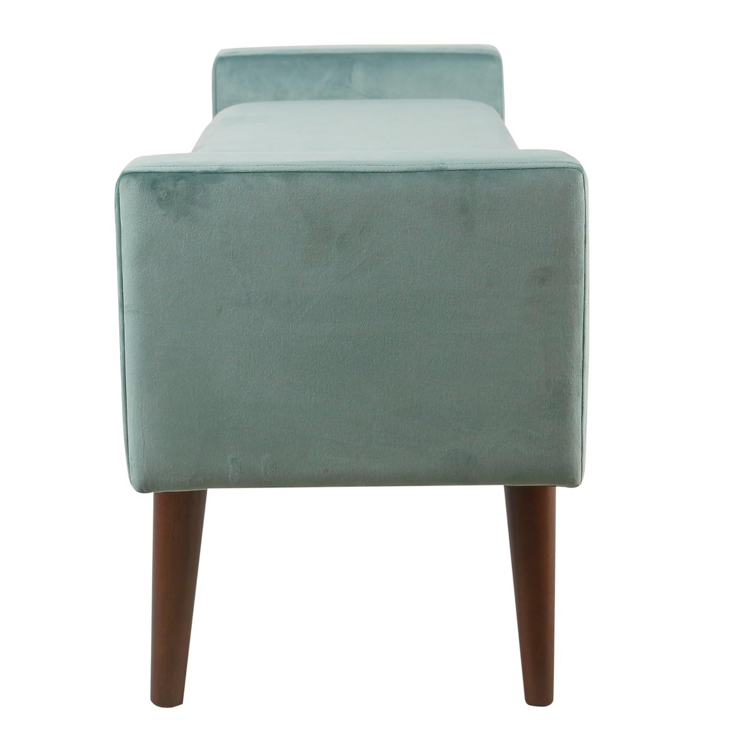 HomePop Fulton Velvet Storage Bench Aqua Blue: Mid-Century, Hinged Lid, Upholstered, Plywood Frame