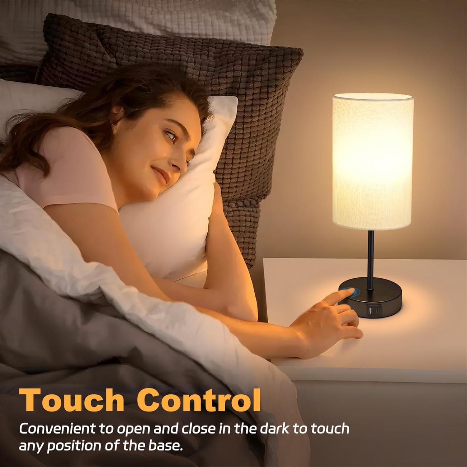 Ebern Designs Table Lamp For Bedroom, 3 Way Dimmable Touch Lamp With Dual Charging Station, Small Bedside Lamps For Night Stands, Living Room, Office(LED Bulb Included)