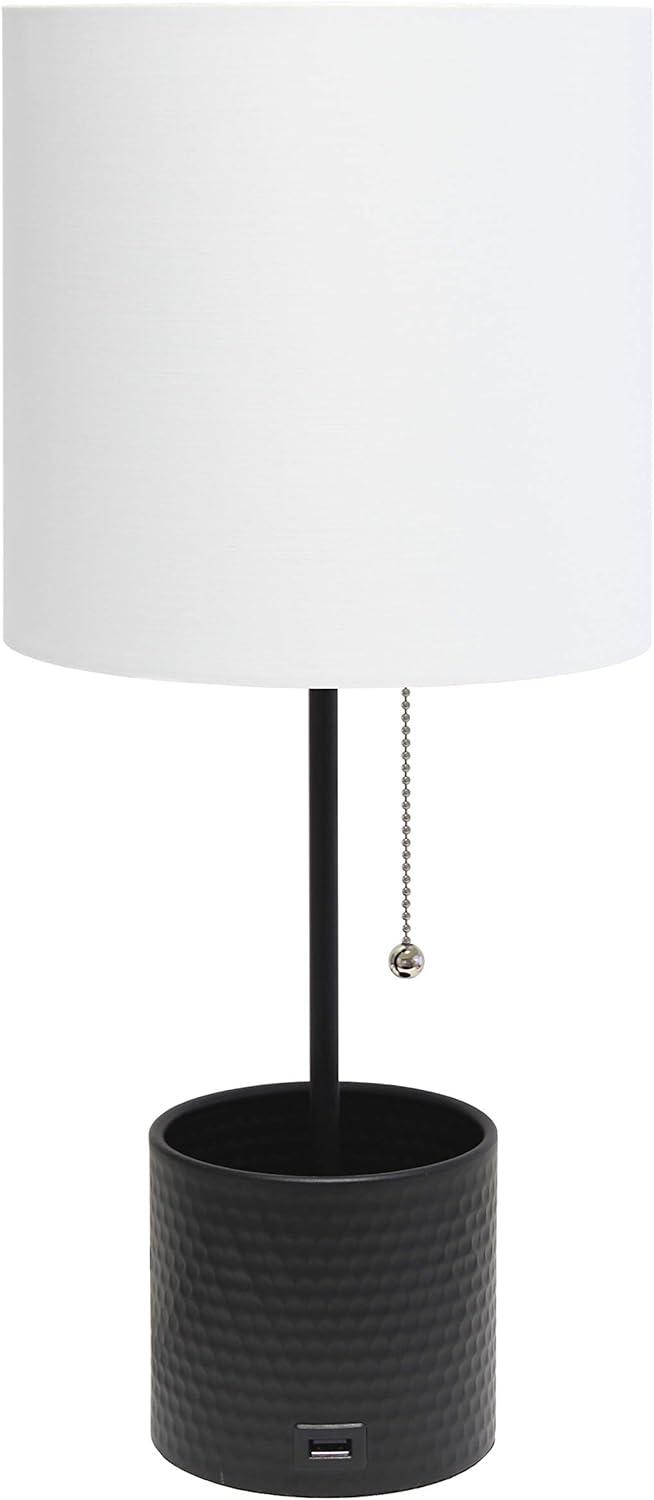 Hammered Metal Organizer Table Lamp with USB Charging Port and Fabric Shade - Simple Designs