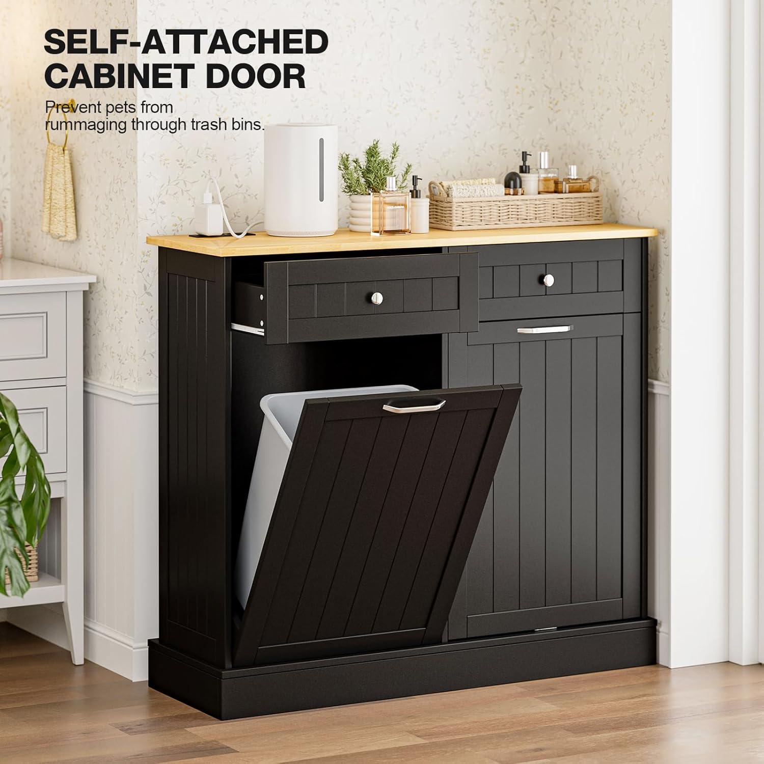 Betterhood Havant Double Tilt Out Trash Cabinet 20 Gallons Wooden Free Standing(Not include trash can)