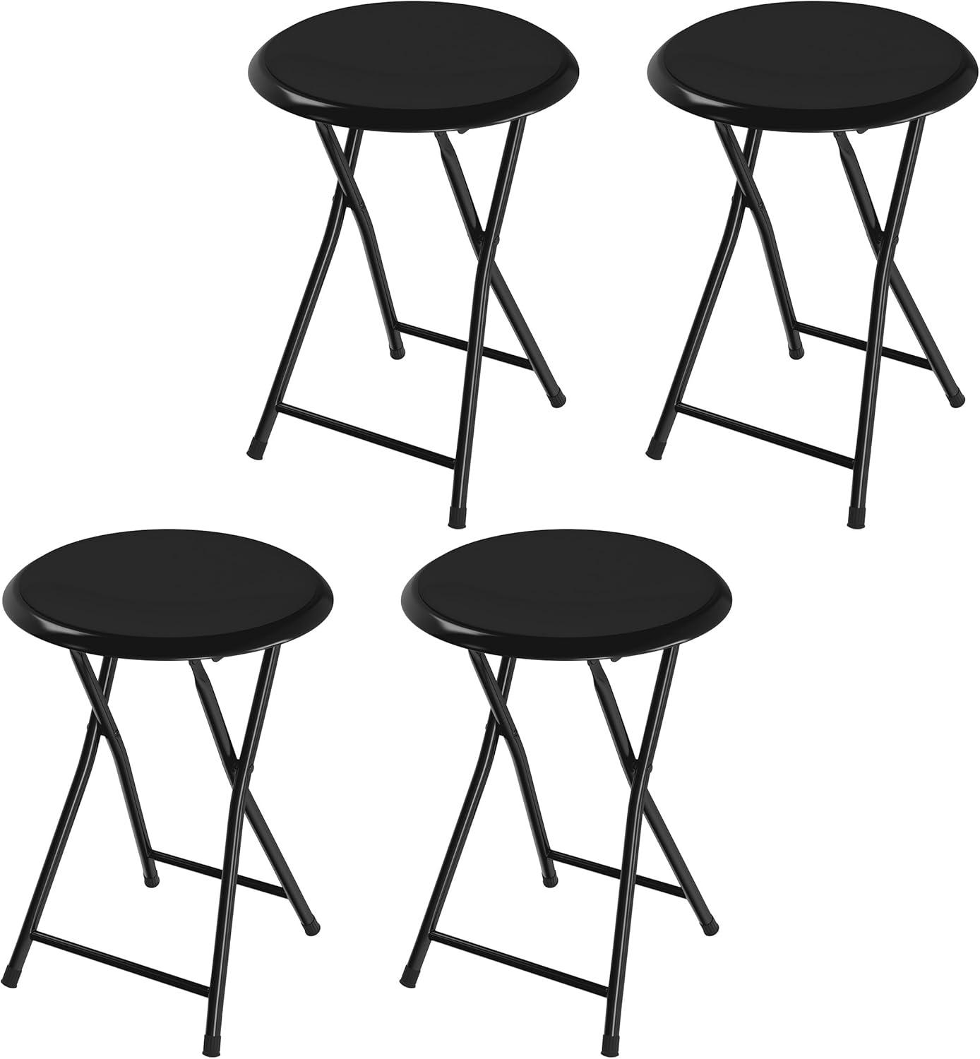 Trademark Home Heavy-Duty 24-Inch Folding Stools with Padded Seats, Black, Set of 4
