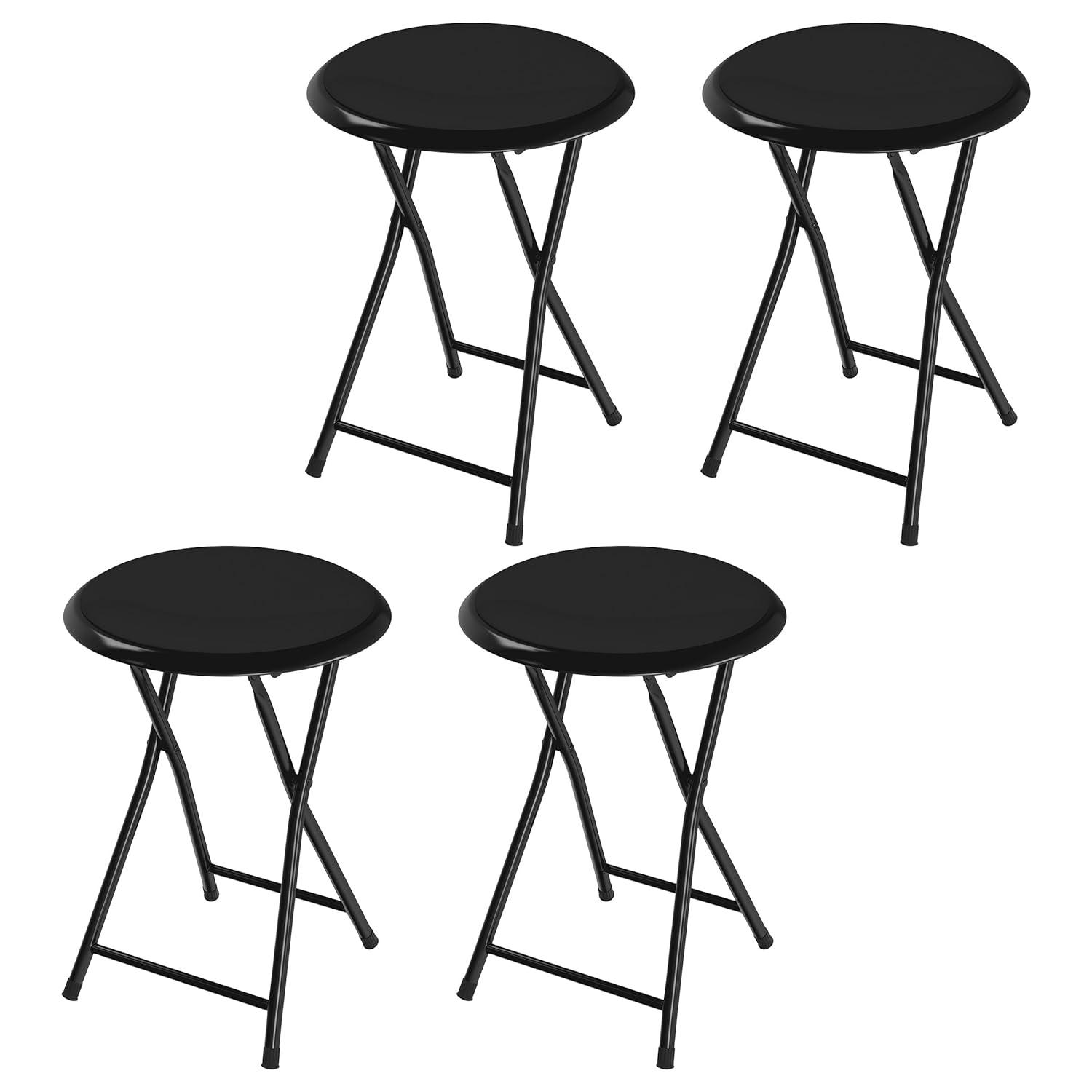 Trademark Home Heavy-Duty 24-Inch Folding Stools with Padded Seats, Black, Set of 4