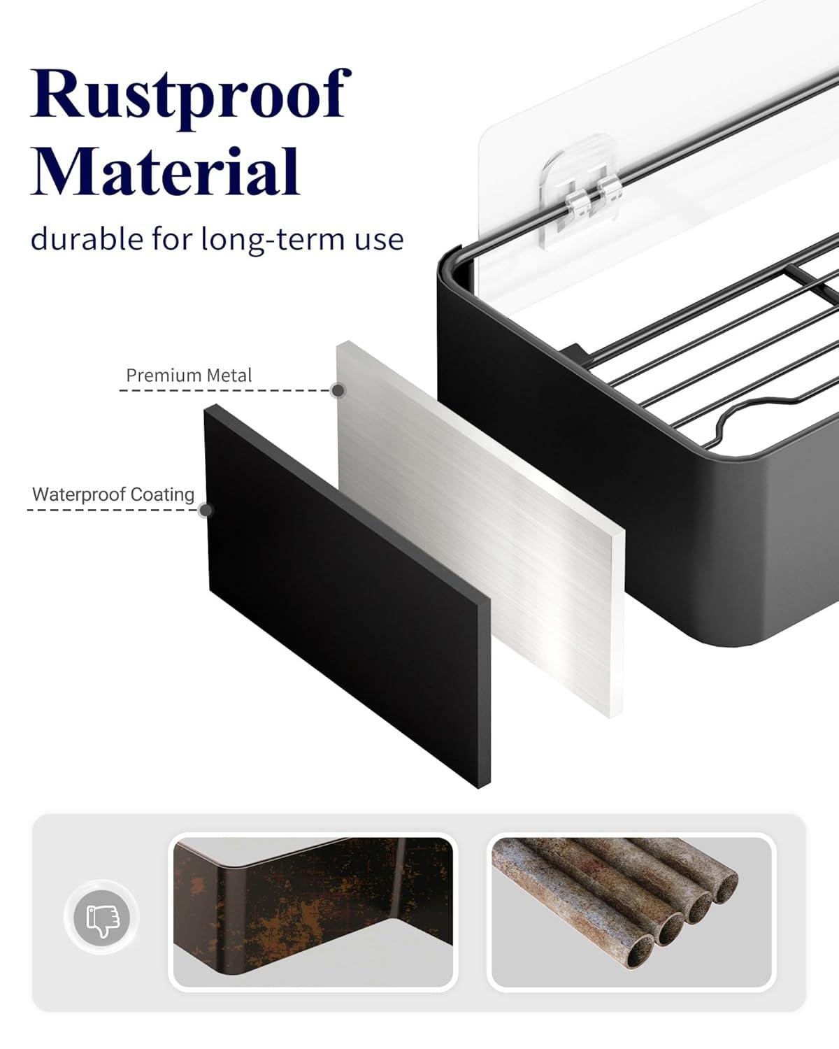 Kitsure X-Large Shower Caddy - 2 Pack Adhesive Shower Organizer, Rustproof Metal Shelves, No-Drill Bathroom Organizers and Storage, Black