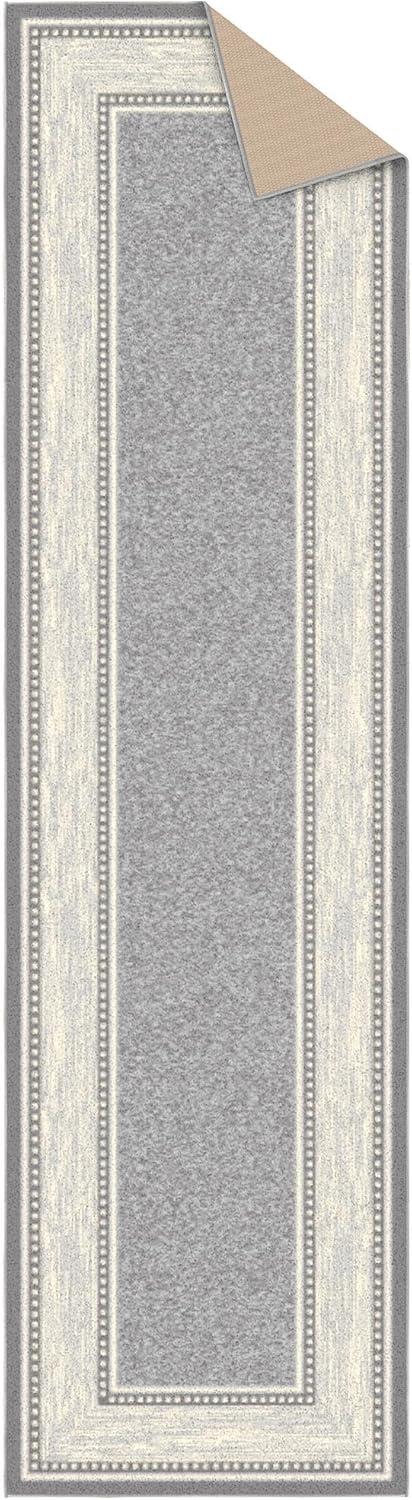 Machine Washable Non-Slip Bordered Gray Area Rug For Living Room, Hallway, Entryway Rug