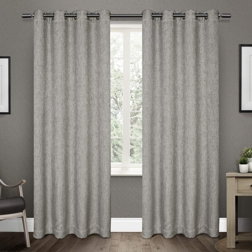 Exclusive Home Vesta Heavyweight Textured Linen Room Darkening Blackout Grommet Top Curtain Panel Pair, 52"x108", Black Pearl