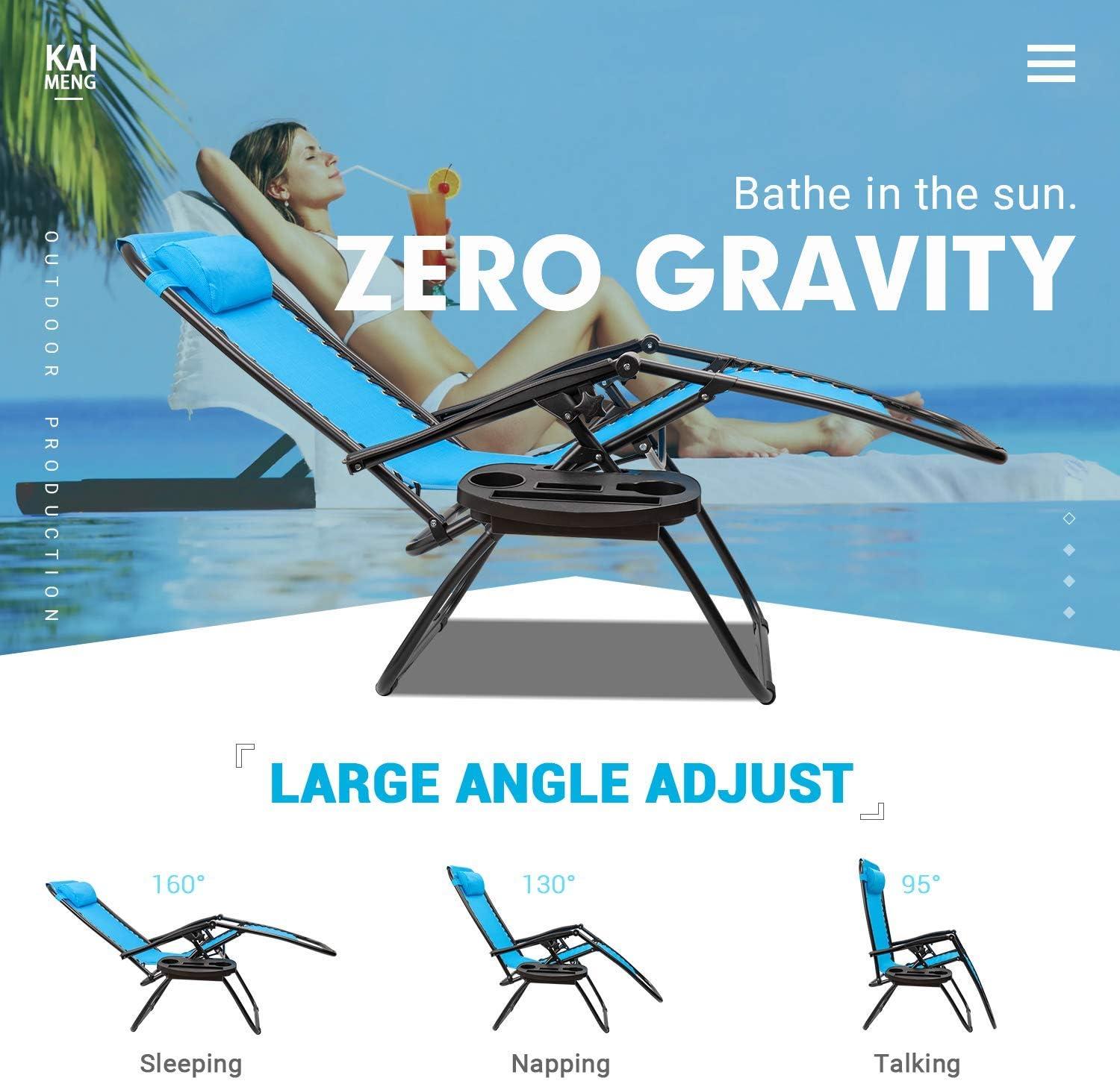 Blue Adjustable Zero Gravity Outdoor Lounge Chairs with Cushions, Set of 2