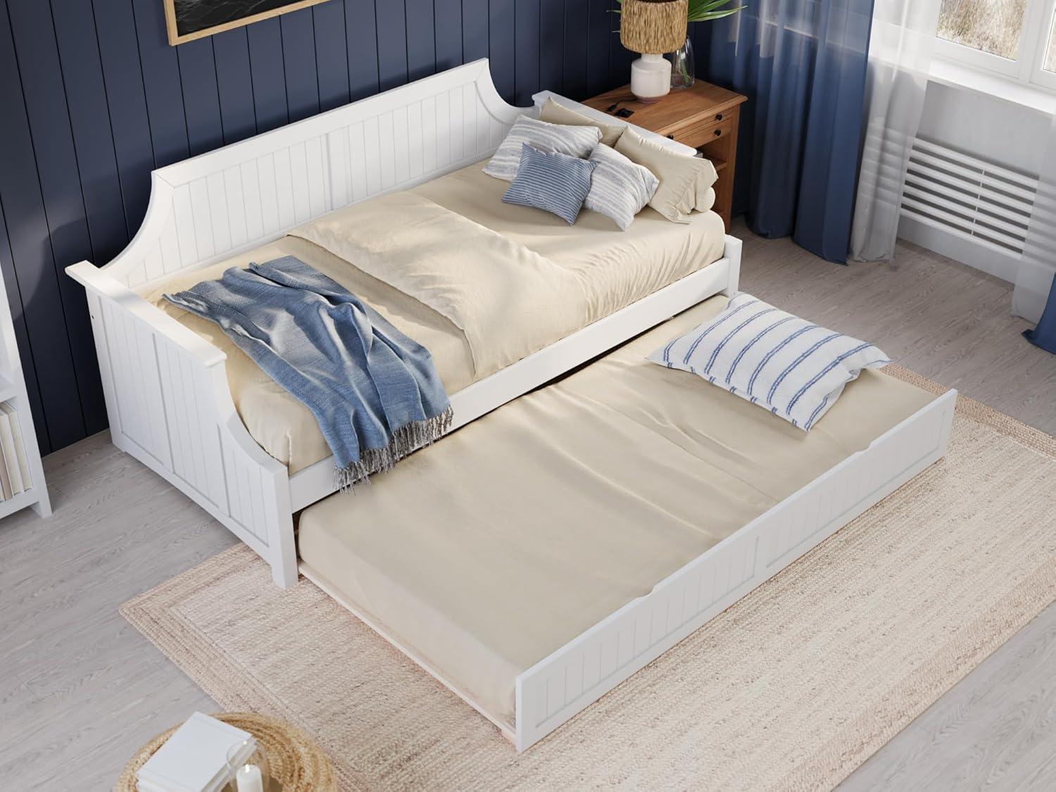 White Twin Wood Daybed with Trundle and Storage Drawers