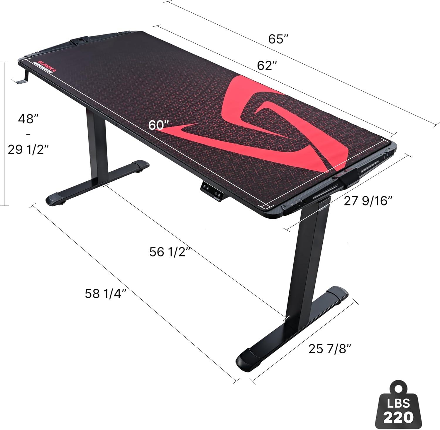 Gaming Standing Desk with RGB Lighting,65" W x 27.5" D x 29'' - 48.5" H