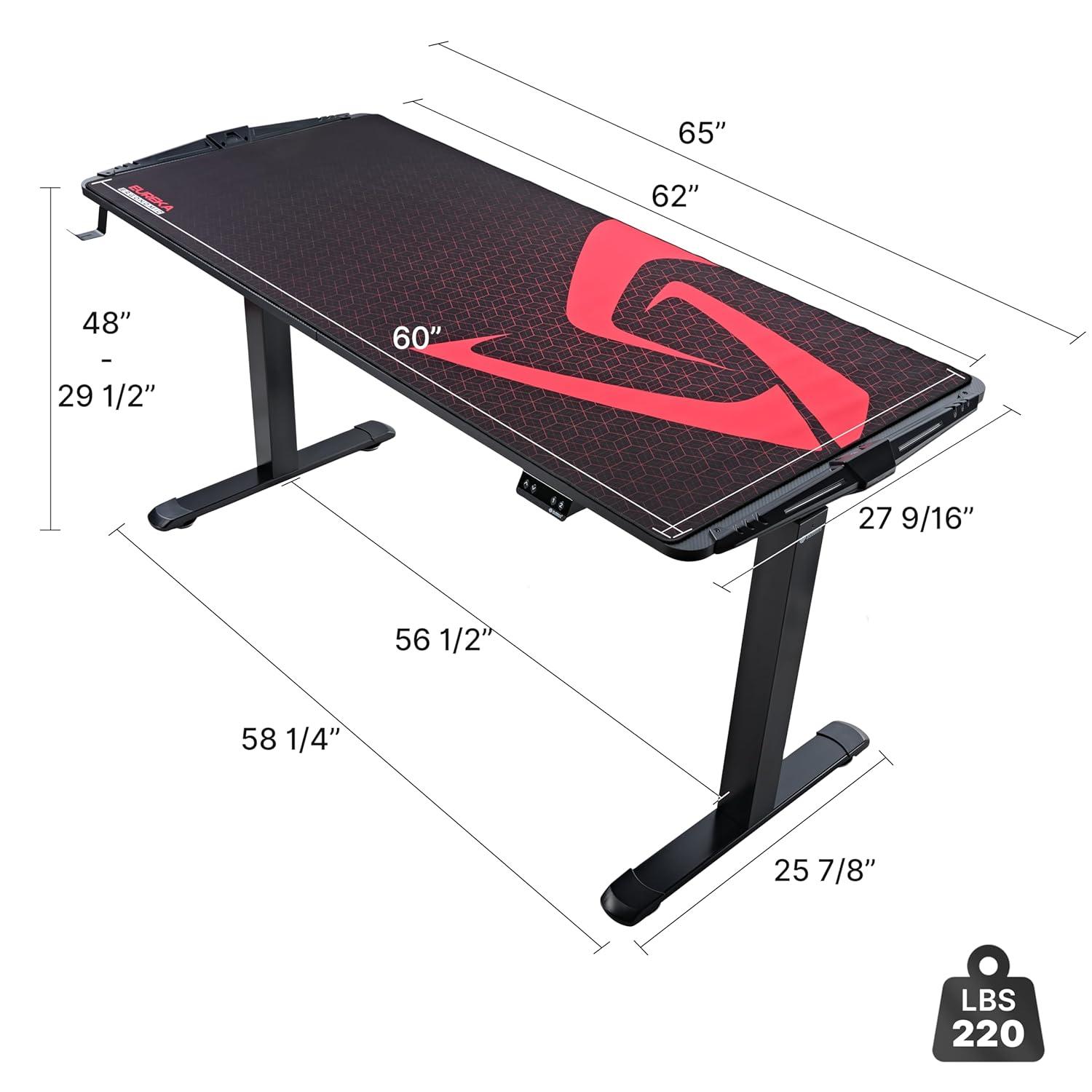 Gaming Standing Desk with RGB Lighting,65" W x 27.5" D x 29'' - 48.5" H