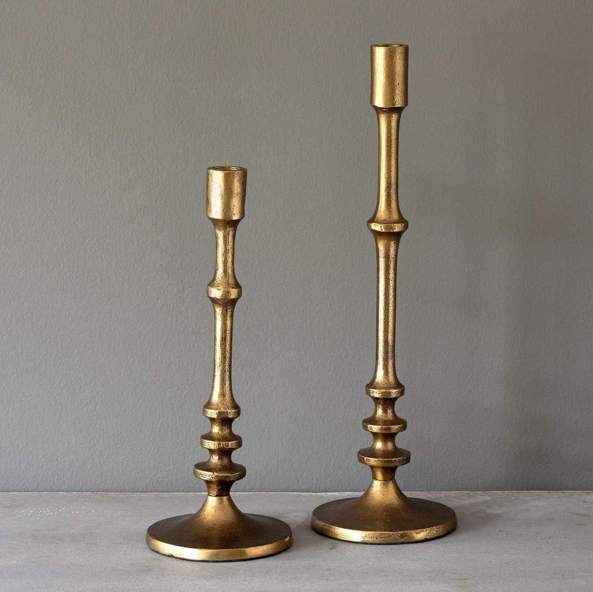 Medium Aged Brass Cast Aluminum Candlestick Holder