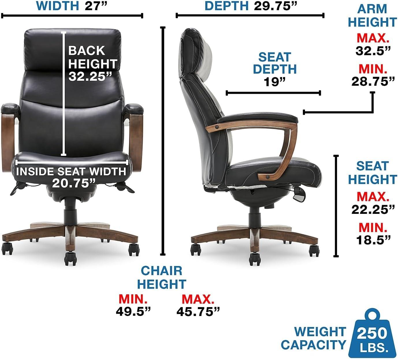 Greyson Modern Executive High-Back Office Chair with Solid Wood Arms and Lumbar Support