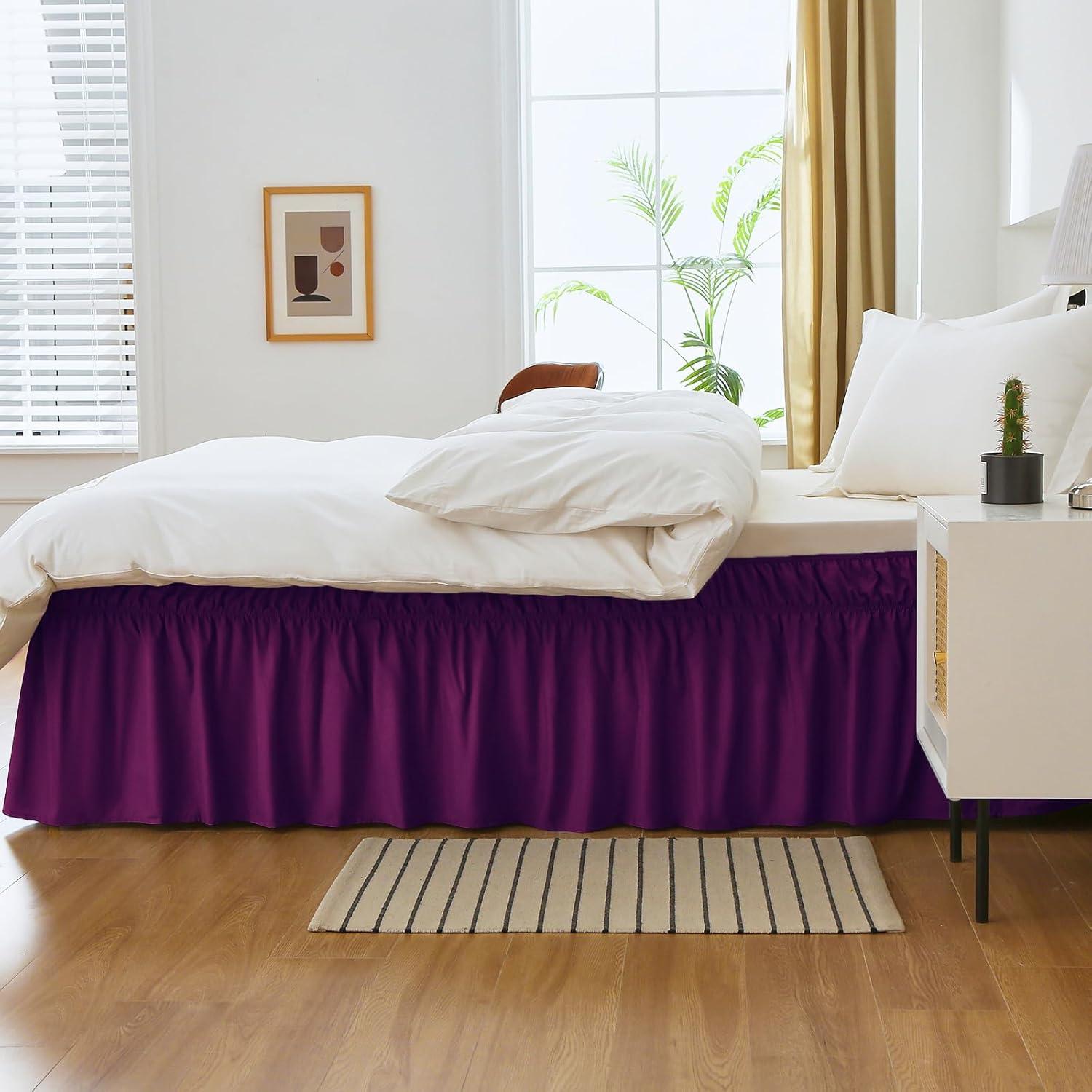 Purple Silk Smooth Satin Queen/King Ruffled Bed Skirt