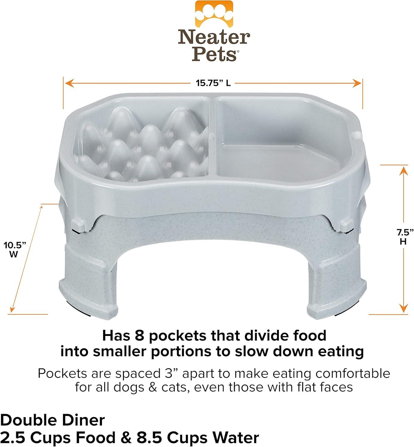 Neater Pet Brands Raised Neater Slow Feeder Double Diner - Elevated & Adjustable Feeding Height - Improves Digestion, Stops Obesity, and Slows Down Eating, Vanilla Bean