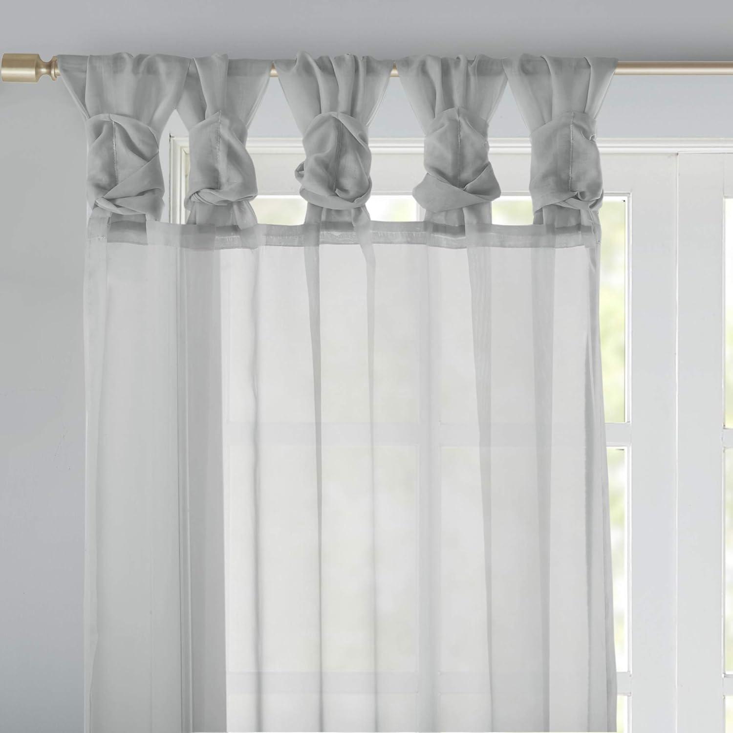 Madison Park Ceres 2-Piece Twist Tab Voile Sheer Window Pair, Light Grey, 50"x84"